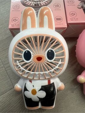 Labubu Cute Bunny Portable Fan - White & Peach